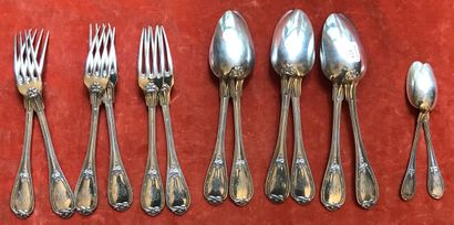 A set of six large silver flatware and two...