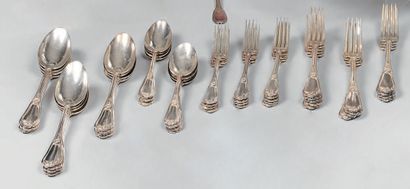 Part of a silver cutlery set (800), decorated...