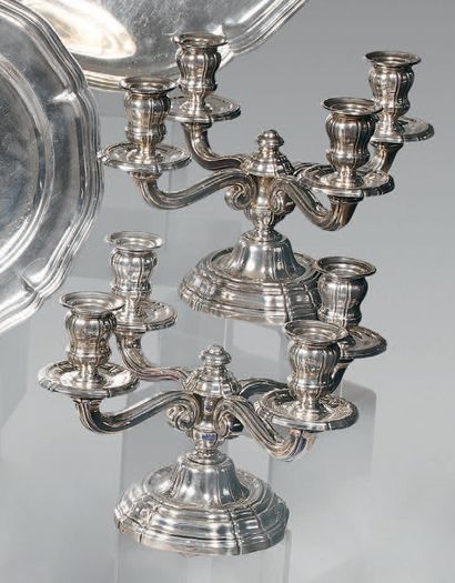 A pair of silver torches (800), the baluster...