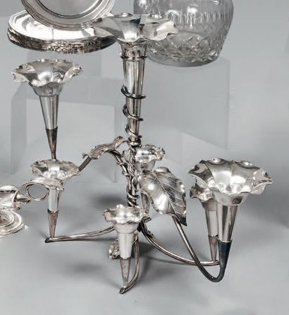 Bouquetière de table en métal argenté en...