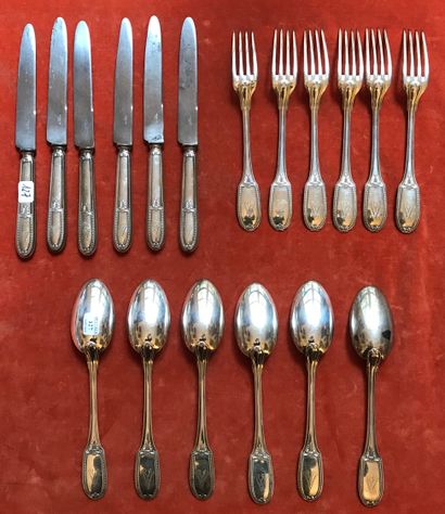 Suite of six large silver flatware and six...