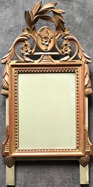Small mirror with green patinated wood and...