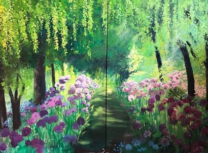 MODERN SCHOOL: EFFECT ON A FLOWERED AND TREED...