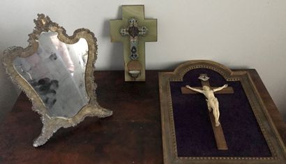 Trinkets: brass dressing table mirror with...