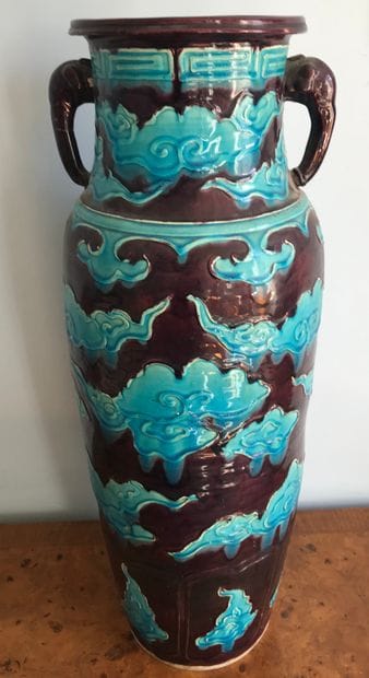 Large ceramic vase with handle, decorated...