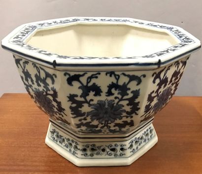 Octagonal blue and white porcelain planter....