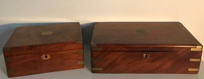Two walnut marine writing cases, with cartouche...