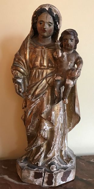 Statuette of a Virgin and Child in gilded...
