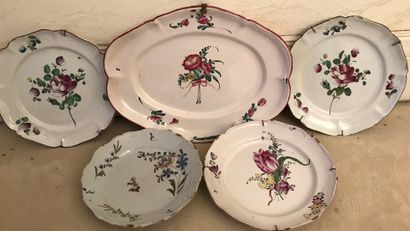 Oval dish and four earthenware plates with...