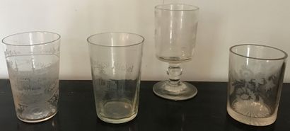 Set of glasses with engraved or printed decoration...