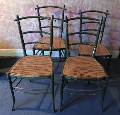 Suite of four small bentwood chairs painted...