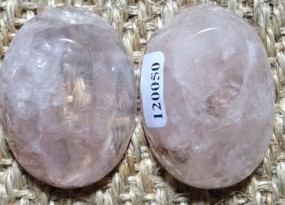 Set of hard stones: two small rose quartz...