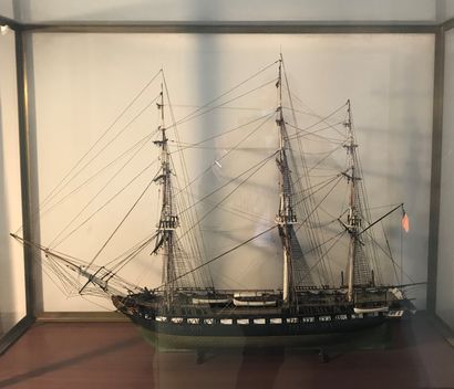 Large model of a three-masted ship in painted...