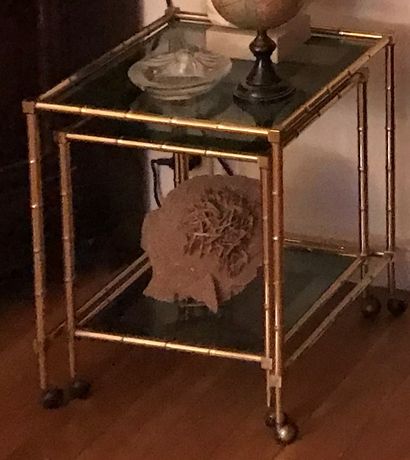 Two brass nesting tables varnished in imitation...