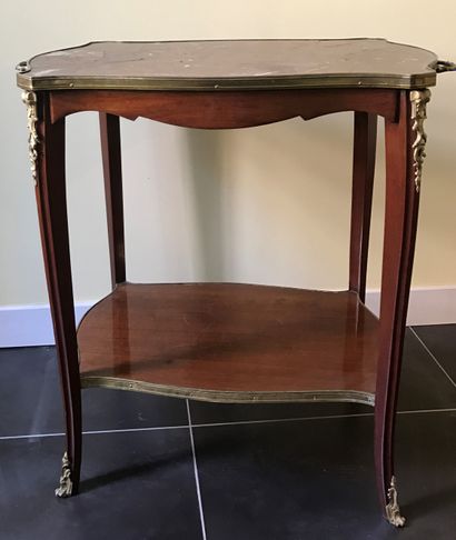 Mahogany tea table with marble top and handles,...