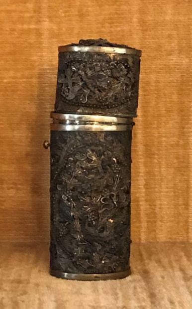 Oval silver or gilt metal case with filigree...