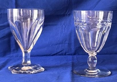 Set of ten faceted crystal stemmed glasses....