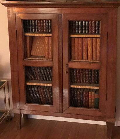 A fruitwood bookcase with two screen doors...
