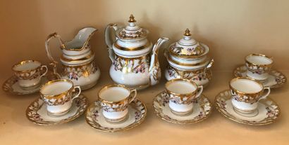 White porcelain coffee set with polychrome...