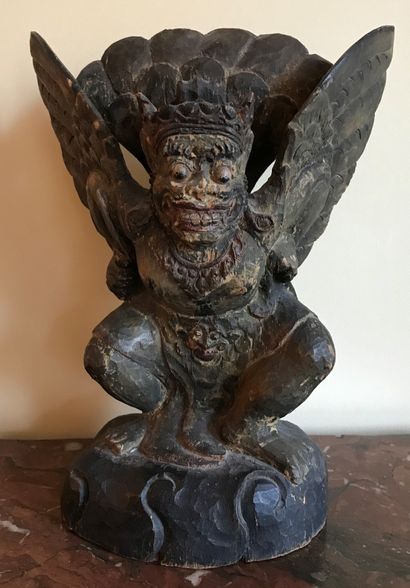 Carved and painted polychrome wooden statue...