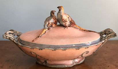 Polychrome enamelled earthenware oval tureen...