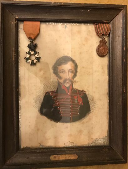 Dessin et aquarelle représentant un militaire...