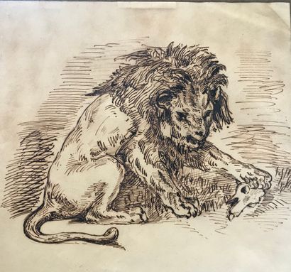 
École FRANÇAISE du XIXe siècle : LION JOUANT...