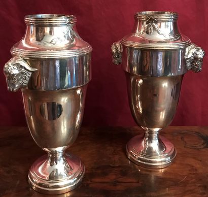 Paire de vases en métal argenté à décor de...