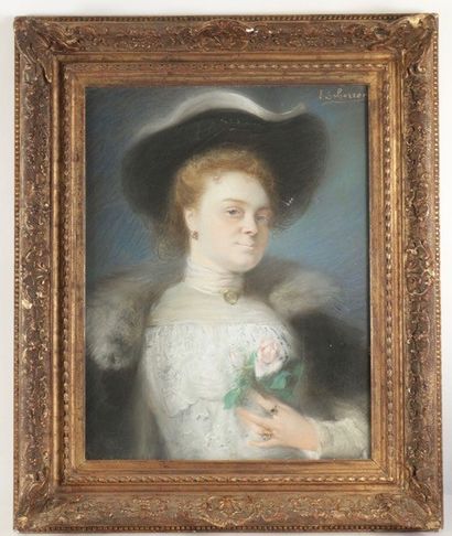 I ou L SCHERRER : PORTRAIT DE FEMME AU CHAPEAU...