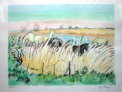 Yves BRAYER (1907-1990) : CHEVAUX EN CAMARGUE....