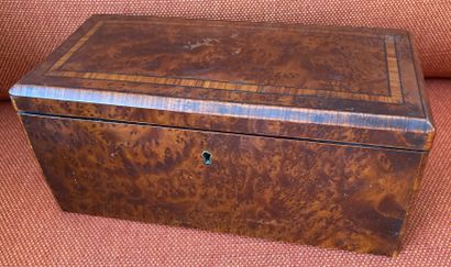 Small burrwood box, the lid inlaid with a...