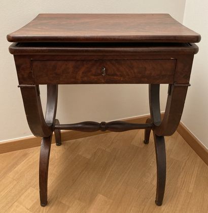 Small mahogany and mahogany veneer game table,...