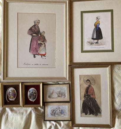 Deux gravures en couleur : 

- MARCHANDE...