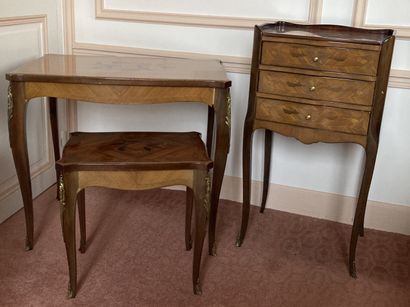 Suite of three nesting tables in rosewood...