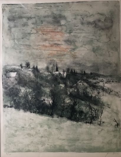 Bernard GANTNER (1928-2018) : PAYSAGE HIVERNAL.

Lithographie...