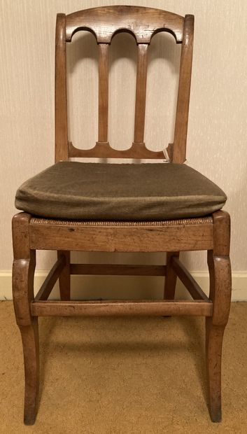 Suite of four fruitwood chairs, the back...