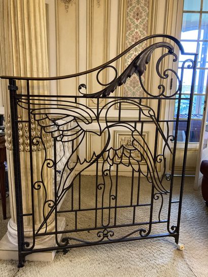 Pair of wrought iron apartment grills decorated...