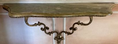 Cast bronze console, the uprights with foliage...