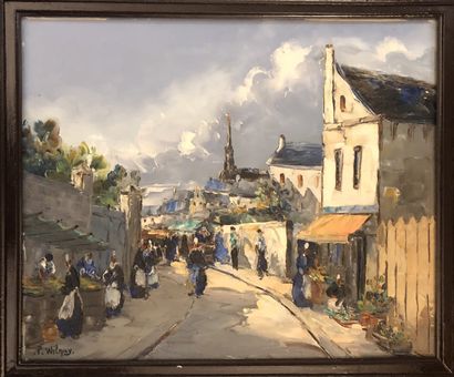 P. WILNAY (XXe) : RUE EN BRETAGNE. 

Huile...