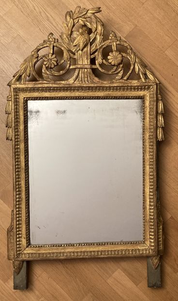 Small mirror with grey patinated wood and...