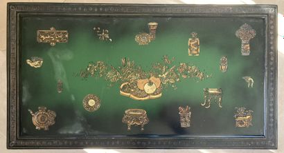 A Chinese lacquered coffee table, decorated...