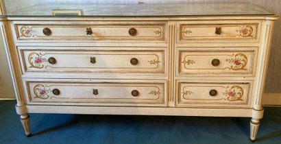 Large lacquered wood chest of drawers painted...