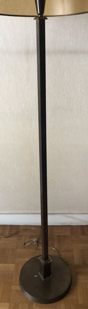 Bronze and brass floor lamp, the quadrangular...