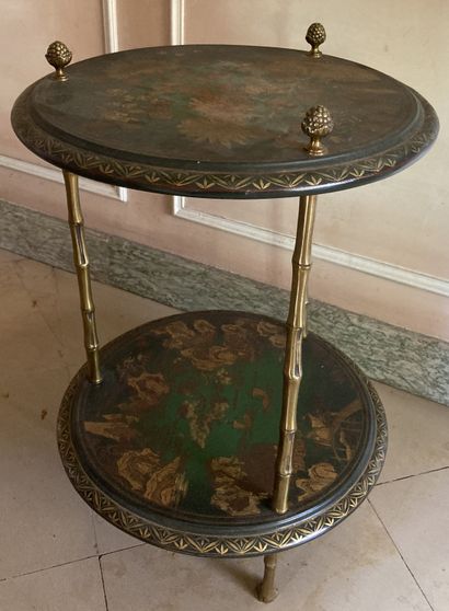 Pedestal table with two round trays, one...