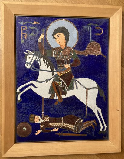 Grand panneau russe en émail représentant...