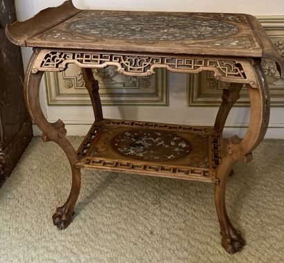 Rosewood and natural wood table. The top...