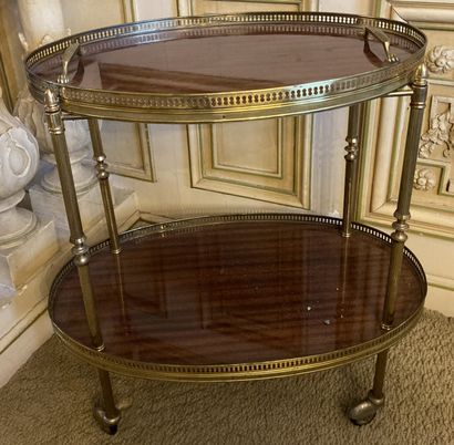 Mahogany and gilded brass oval waiter's table....