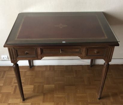 Small mahogany desk with brass mouldings....