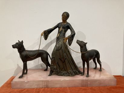 Georges GORI (XIX-XX) : ÉLÉGANTE AUX DOBERMANS....