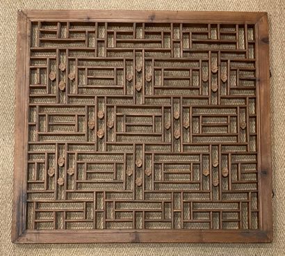 Chinese window in natural wood, decorated...